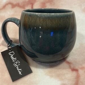 Dwell Studios Ceramic Pottery Blue Green Glazed 18 oz Mug NWT 6”x5”x4.25”